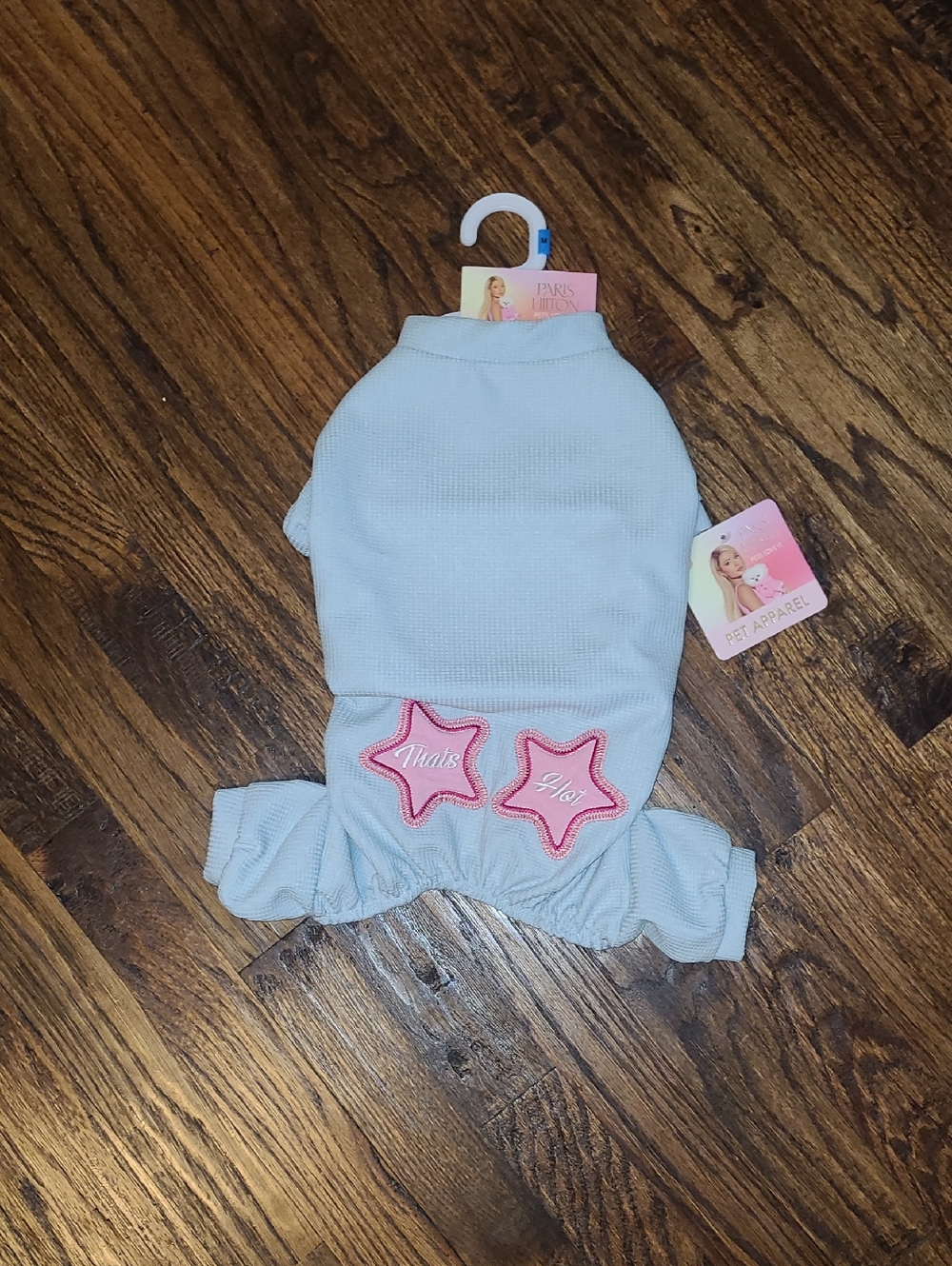 PARIS HILTON Light Blue Pet Onesie with Pink Star Patches